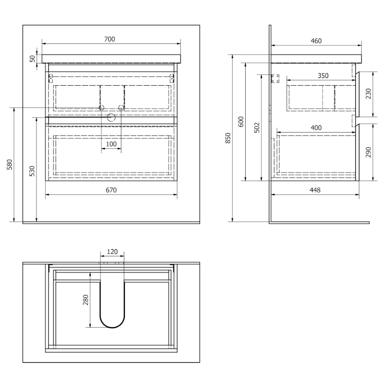 ALTAIR umyvadlová skříňka 67x60x45cm, dub emporio AI370