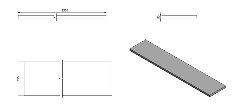 AVICE deska pod umyvadlo 250x50cm, tl.5cm, cement AV257