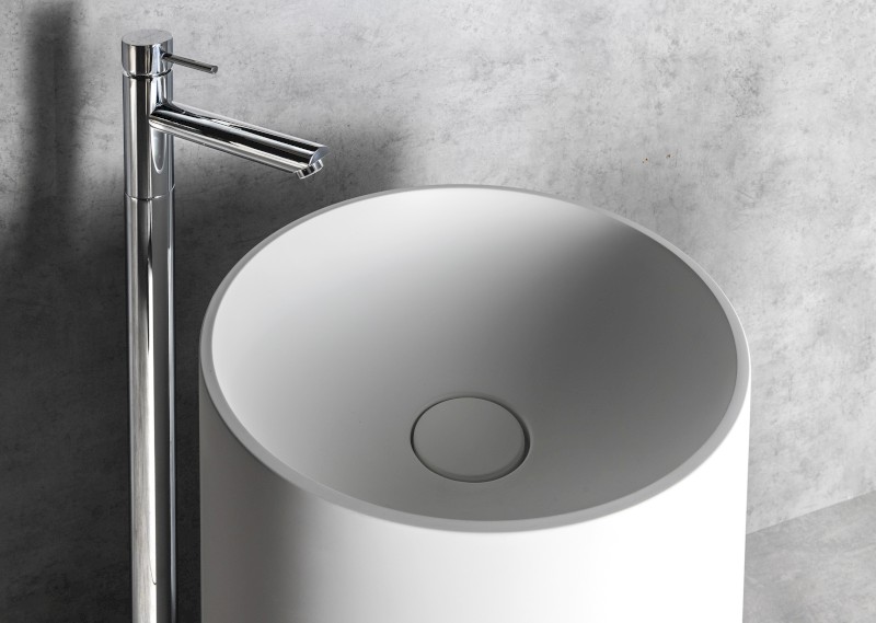 ALTONA umyvadlo volně stojící, litý mramor, průměr 43,5x85cm, kryt výpusti, bílá mat AT435