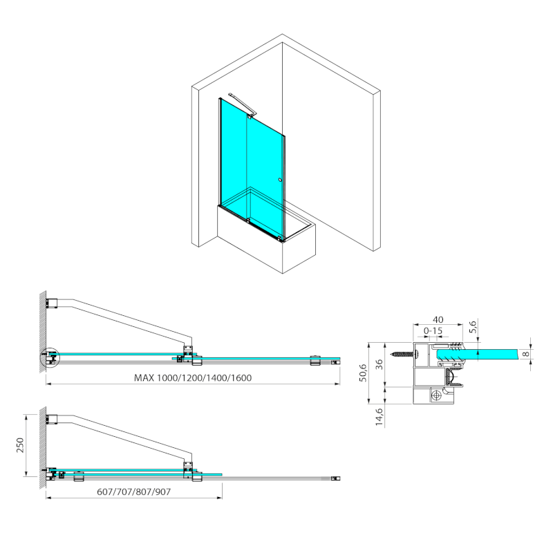 ROLLS vanová zástěna 1400x1500mm, čiré sklo BS-R140
