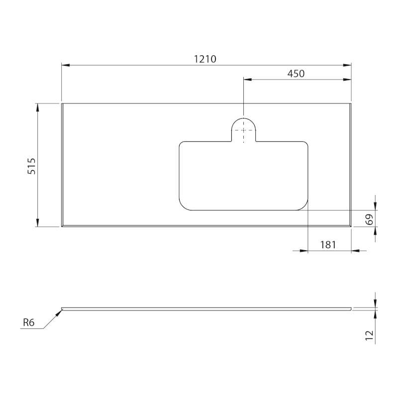 BRAHEA deska rockstone s otvorem 121x51,5cm (30+90cm), pravá, bílá mat BL121-0101-R