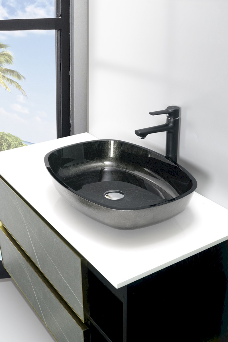 KVAORE skleněné umyvadlo na desku, 54x39,5cm, černá TY220