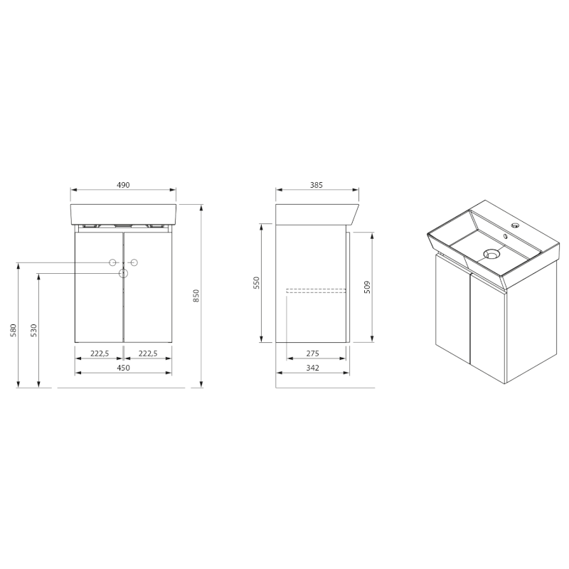 PANEDA umyvadlová skříňka 45x55x34,2cm, bílá PN245