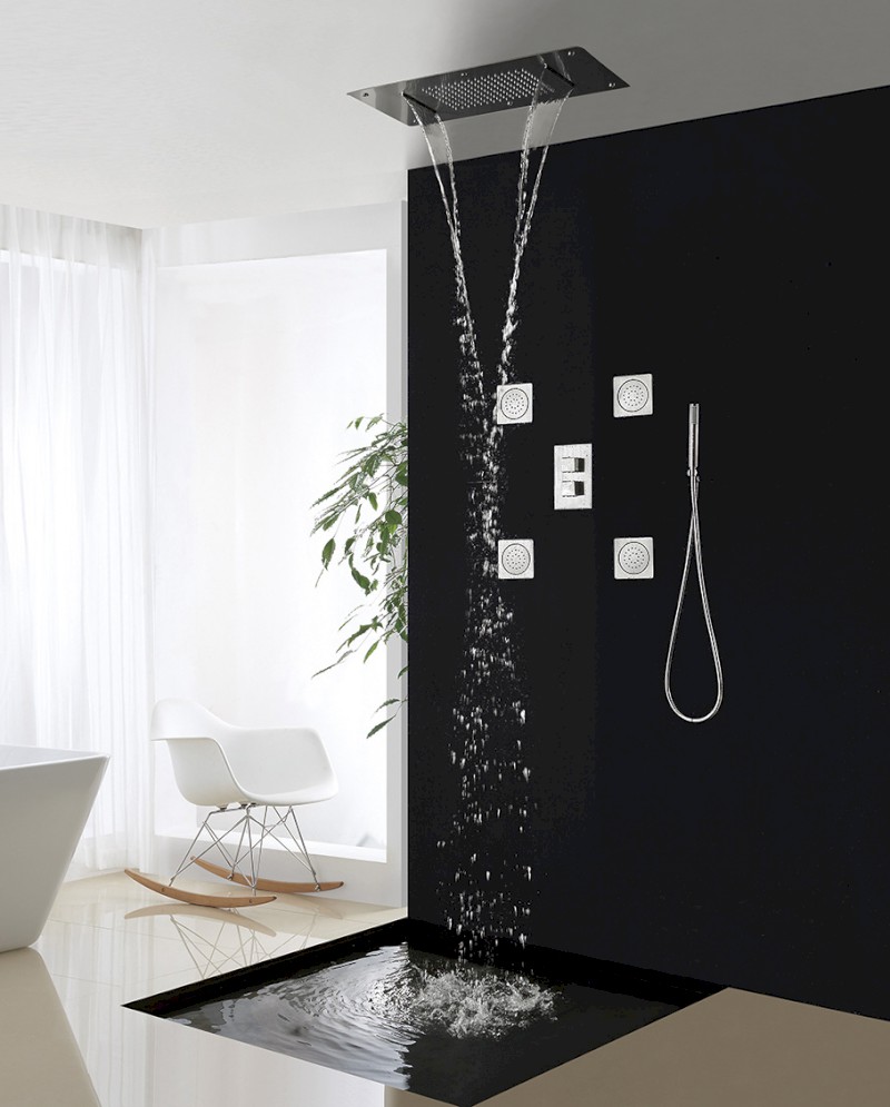 Stropní sprcha do podhledu se dvěma kaskádami, 700x380mm, nerez lesk MS343