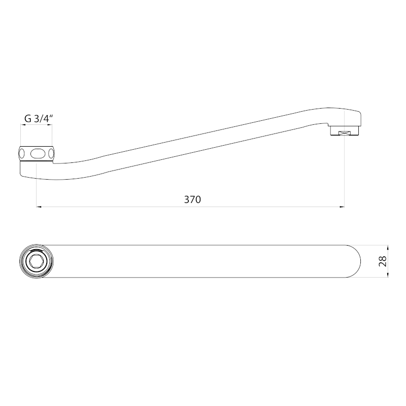 Výtokové ramínko k baterii, 370mm, ploché zvýšené, chrom 43999