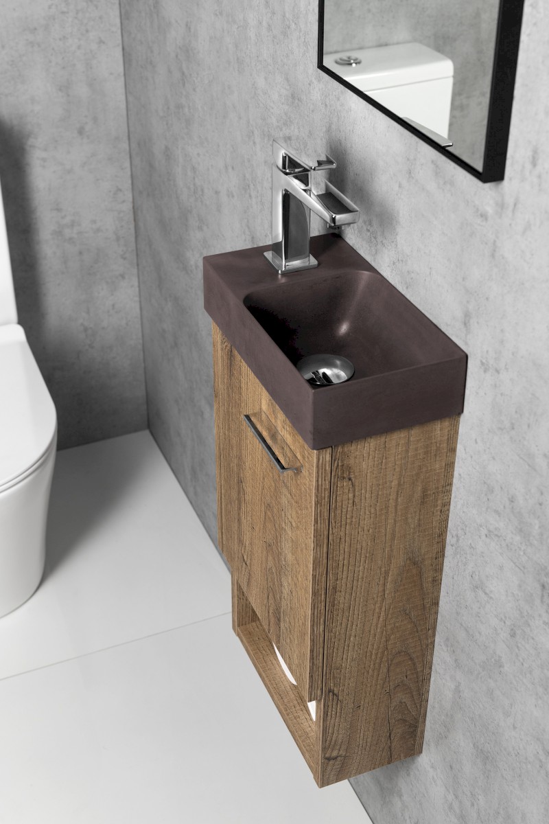 PICCOLINO betonové umývátko 30,8x17cm, baterie vlevo, tmavě hnědá mat PK30015