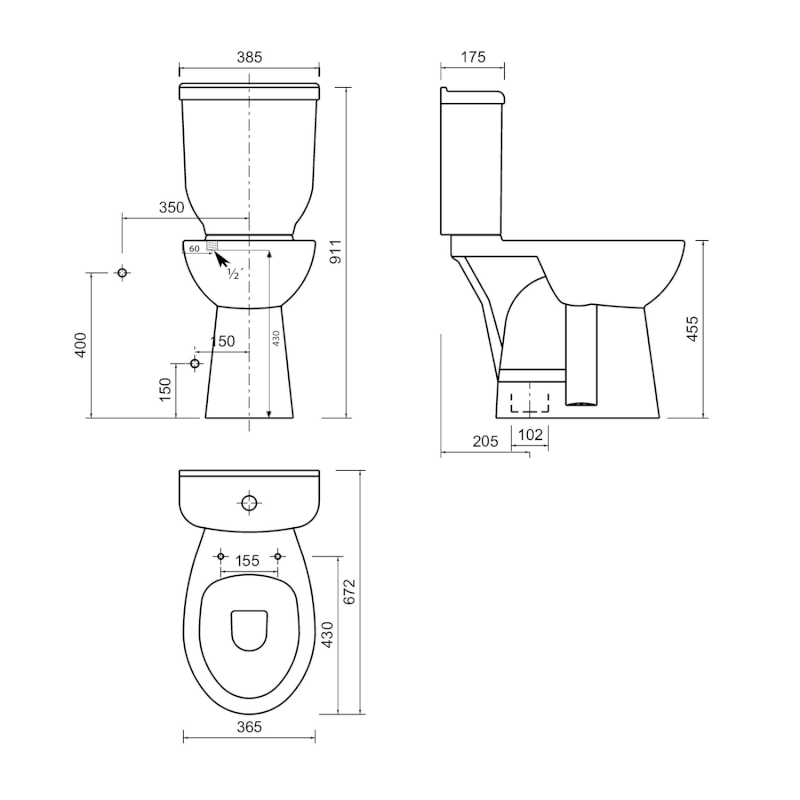 HANDICAP WC mísa kombi, zvýšený sedák, spodní odpad, 36,5x67,2cm, bílá BD305