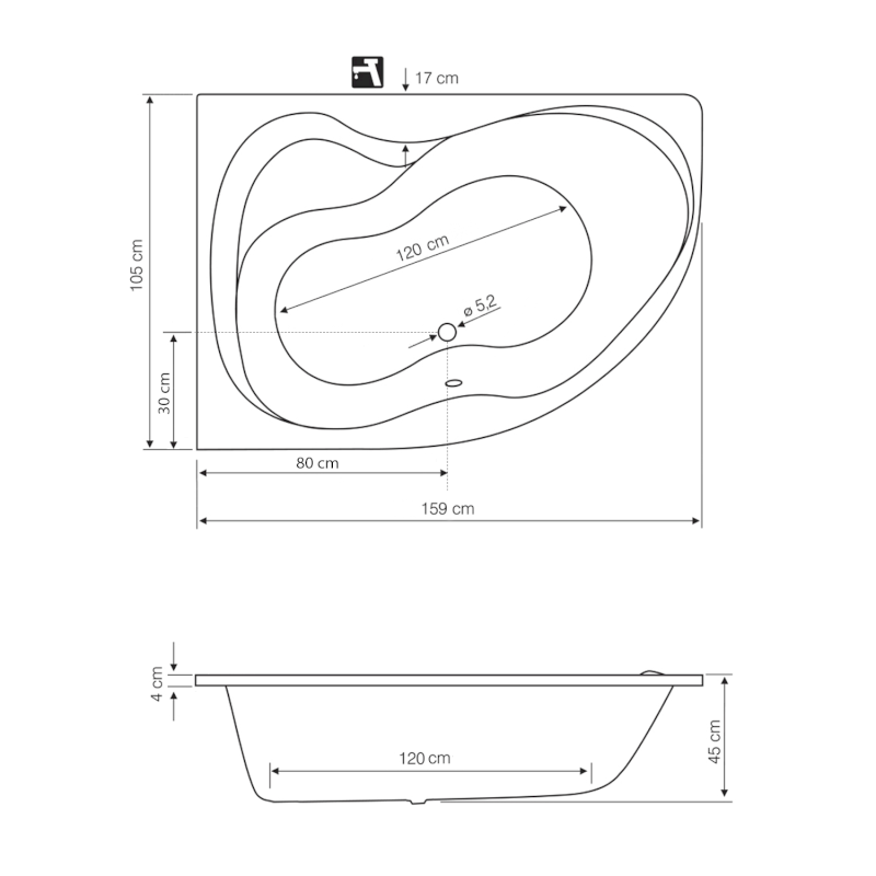 CIDLINA 160 vana 160x105x45cm, levá, bílá G3615