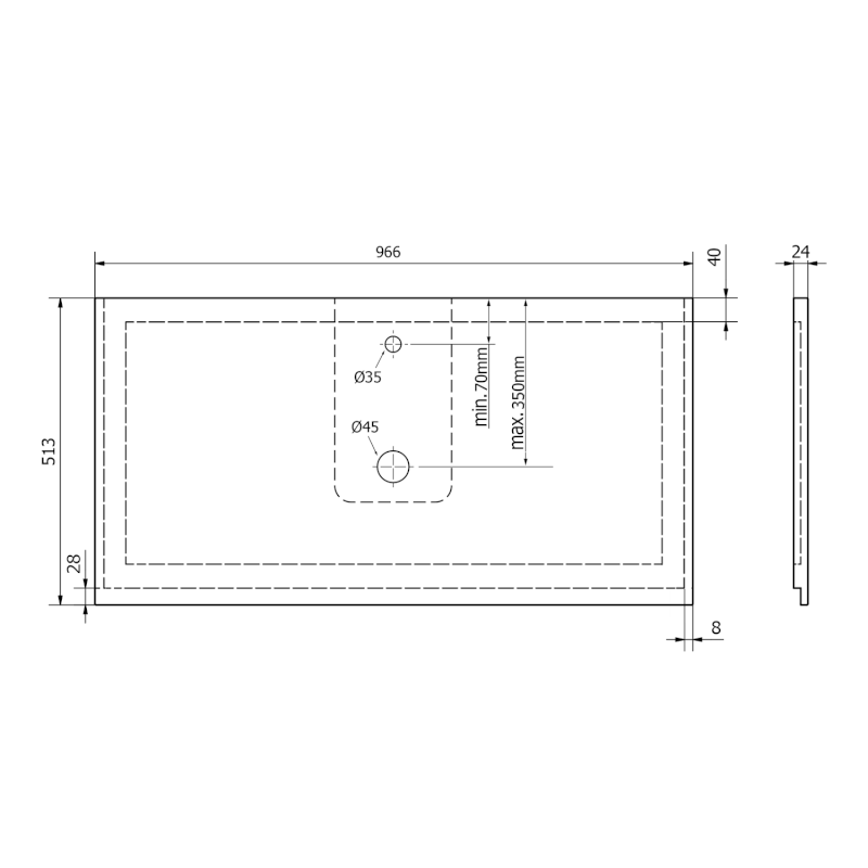 TREOS pracovní deska 966x513 mm, rockstone, bílá mat TX097-0101