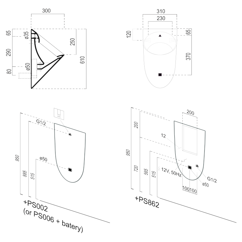 COMMUNITY urinál se zakrytým přívodem vody, 31x61cm, bílá ExtraGlaze 769711