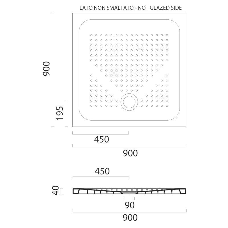 Keramická sprchová vanička, čtverec 90x90x4cm, bílá ExtraGlaze 47090911