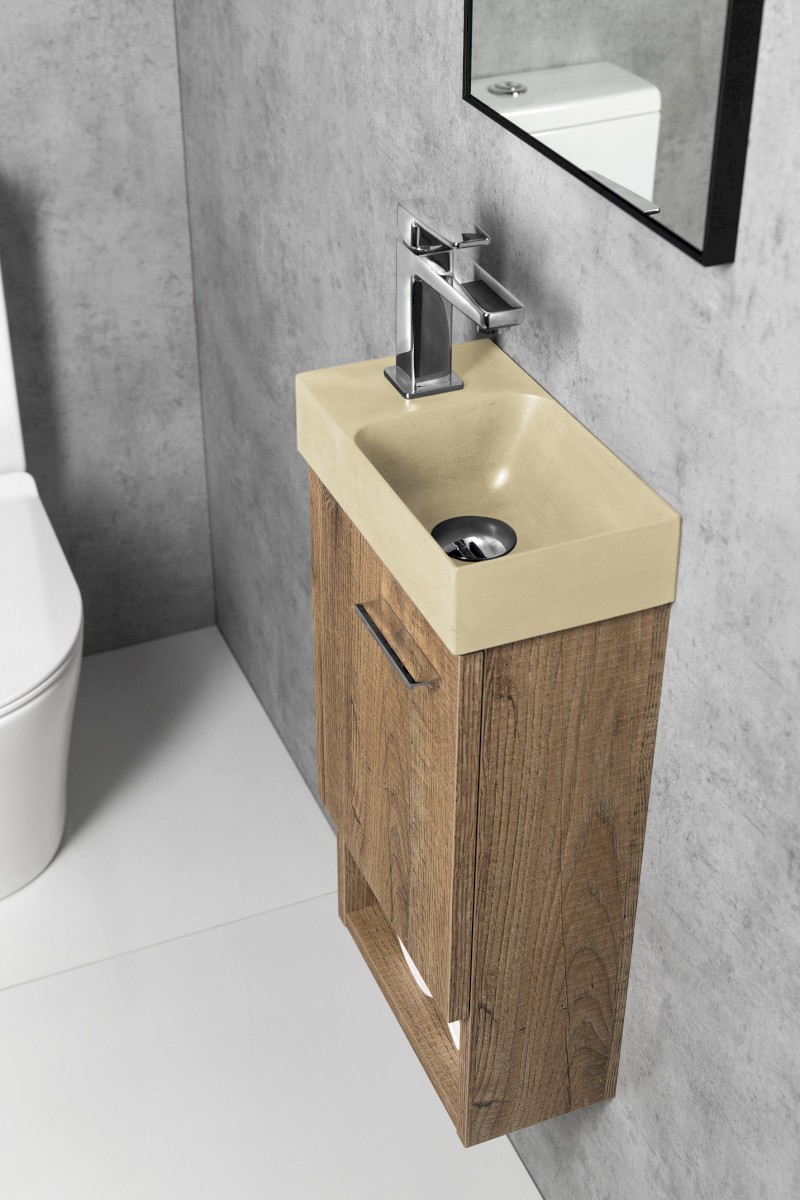 PICCOLINO betonové umývátko 30,8x17cm, baterie vlevo, žlutá mat PK30022