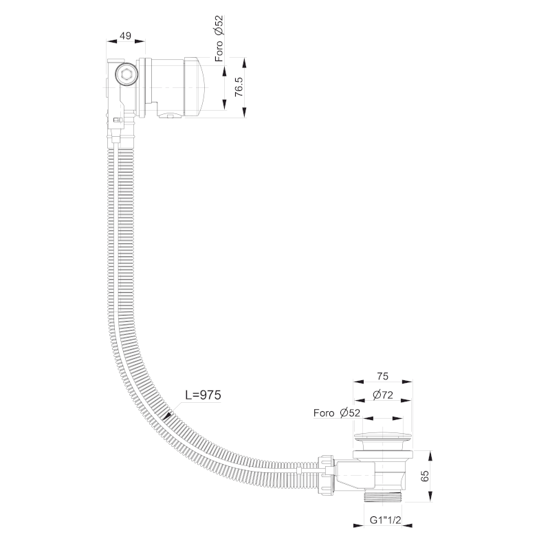 Vanová souprava s napouštěním, bovden, délka 975mm, zátka 72mm, zlato 71686G