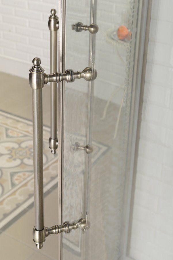 ANTIQUE čtvrtkruh. zástěna 1000x1000, posuv. dveře dvoukřídlé, ČIRÉ sklo, bronz GQ5210C