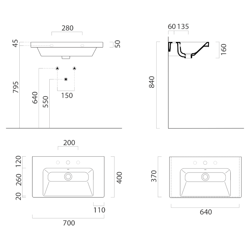 NORM keramické umyvadlo 70x40cm, BEZ OTVORU, bílá ExtraGlaze 8637011