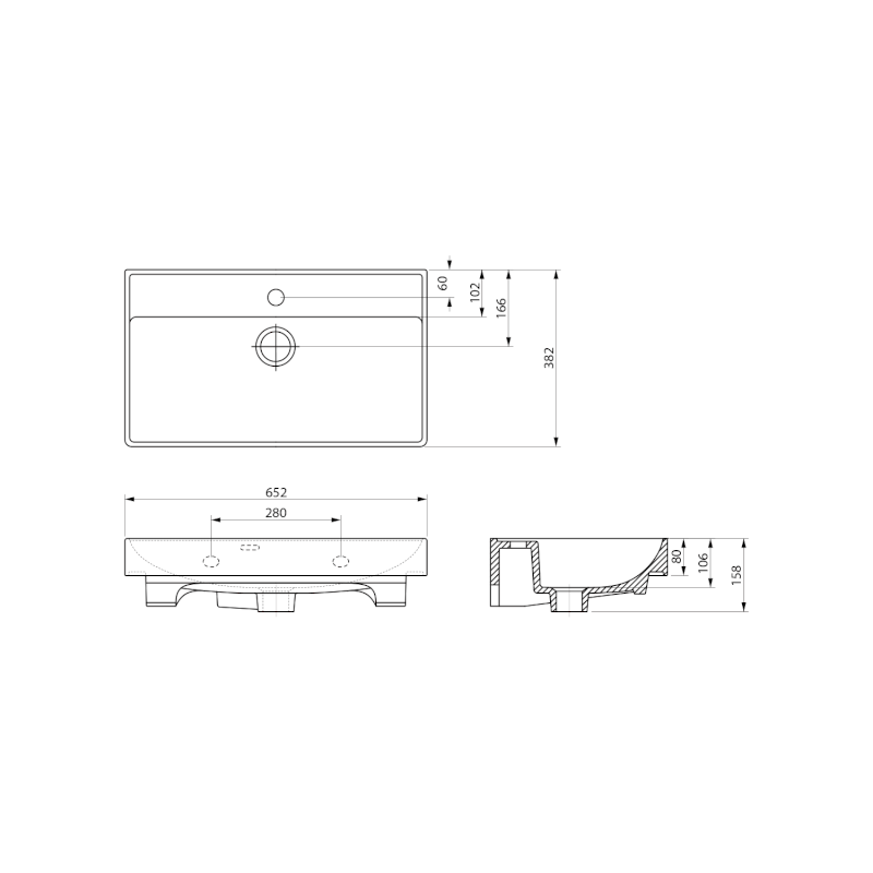 PARLA keramické umyvadlo 65x38cm, bílá 9965