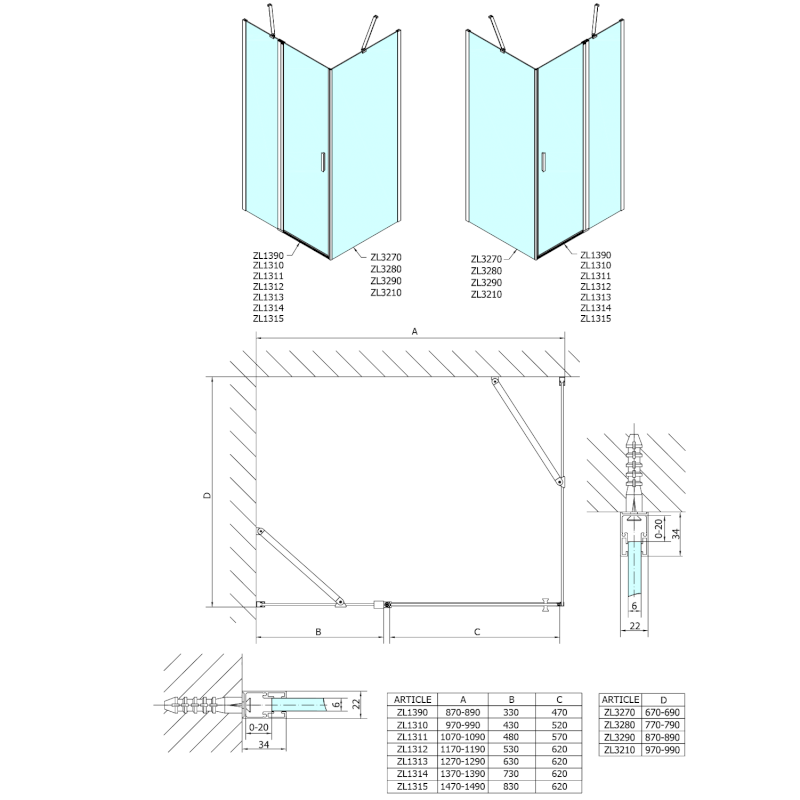 ZOOM boční stěna 1000mm, čiré sklo ZL3210
