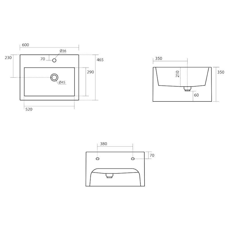 KANAAL keramické umyvadlo 60x46,5cm, bílá 574001