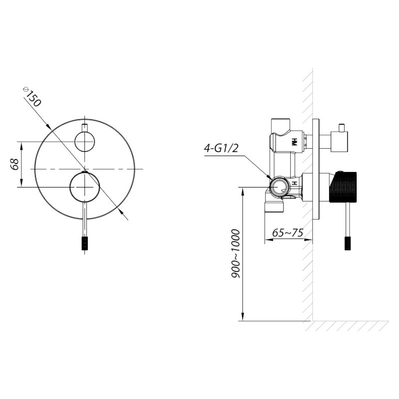 SOLARIS podomítková sprchová baterie, 2 výstupy, černá mat WD042B