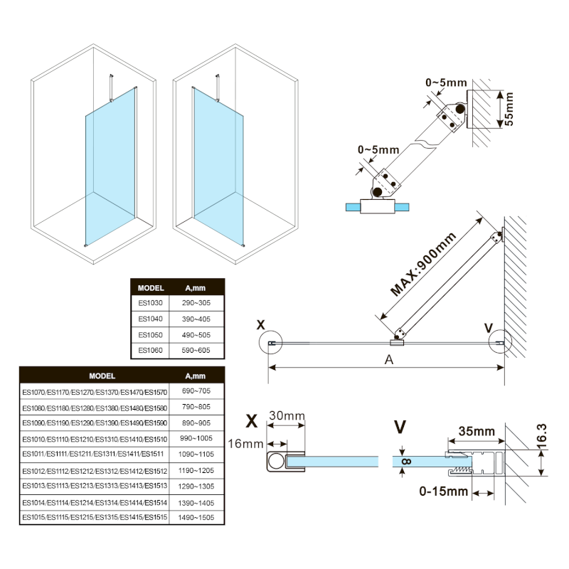 ESCA čiré sklo 467x2100mm ES1050