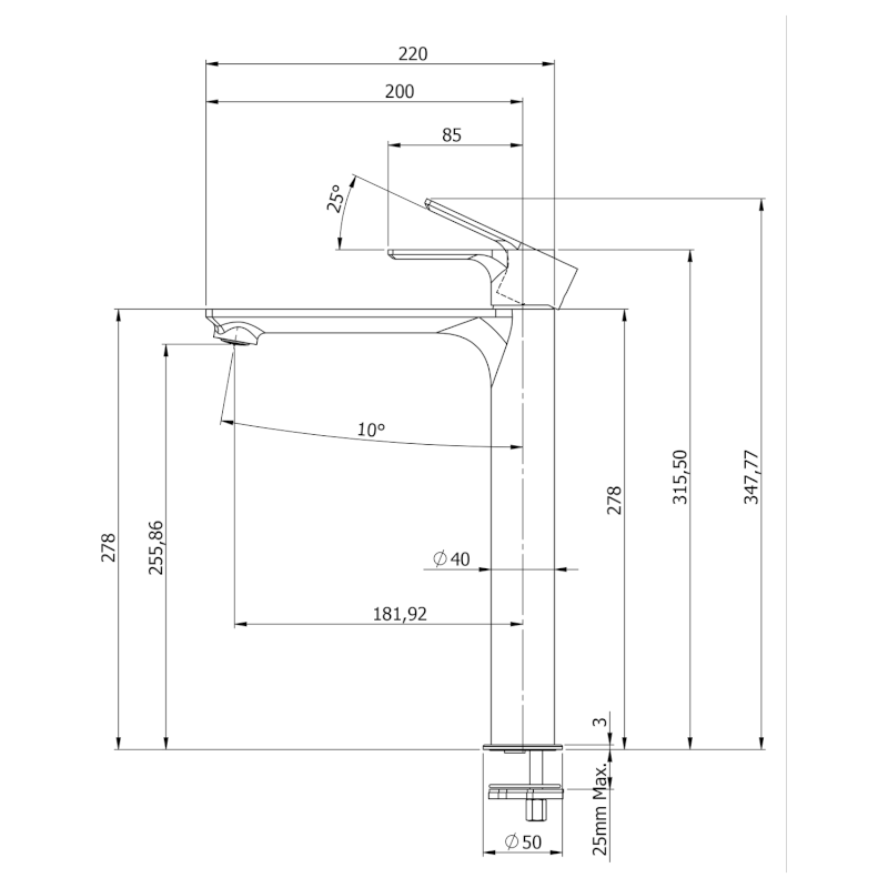 PAX stojánková umyvadlová baterie vysoká, prodloužená hubice, černá mat XA07/15