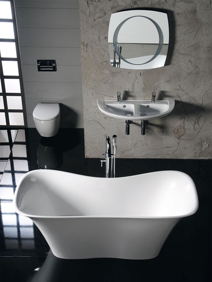 FLORA volně stojící vana litý mramor 180x80x67cm, bílá 99713