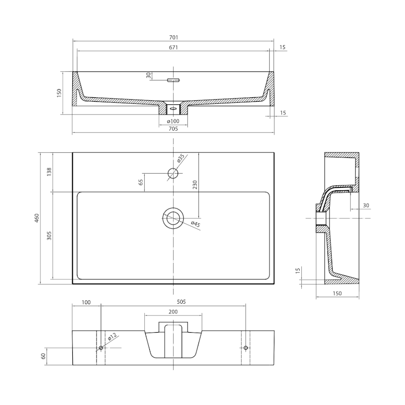 AQUATIC umyvadlo, litý mramor, 70x46cm, bílá AT070