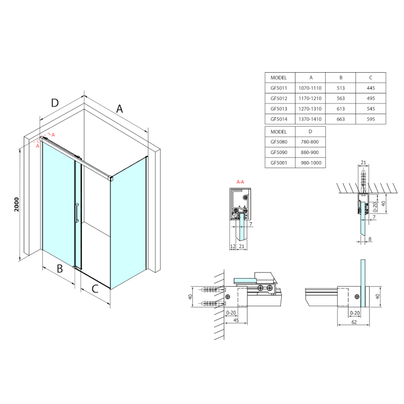 FONDURA sprchové dveře 1100mm, čiré sklo GF5011