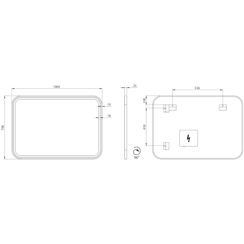 CETIS zrcadlo s LED osvětlením 100x70cm, černá mat CT100