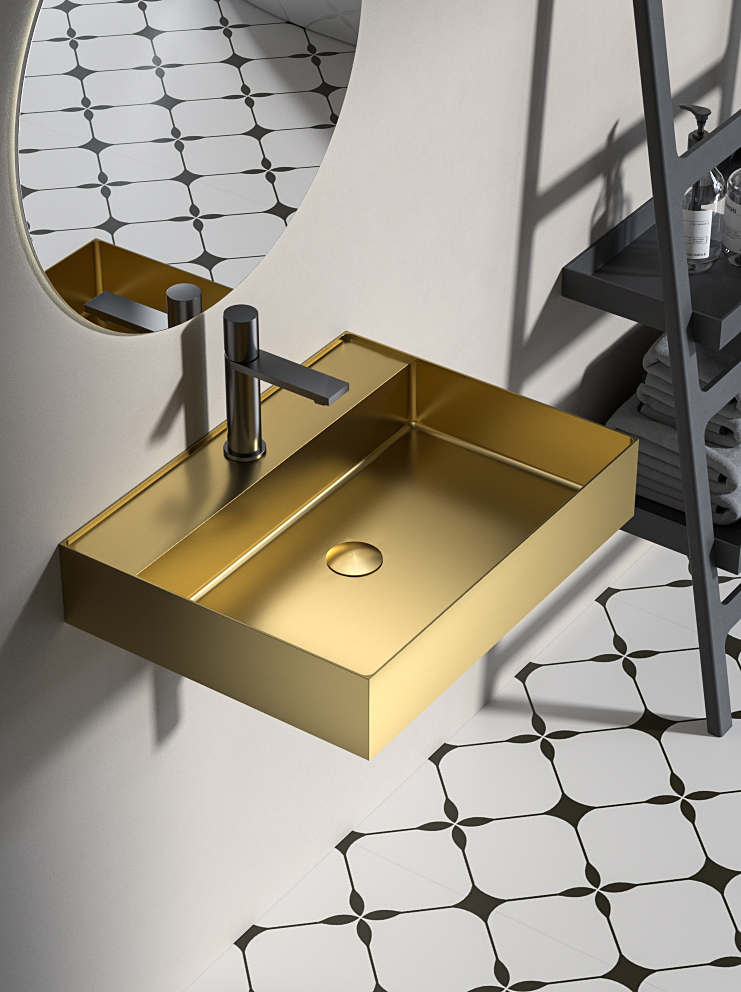 AURUM nerezové nástěnné umyvadlo, 55x42cm, včetně výpusti, zlato mat AU202