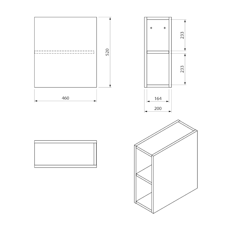 CIRASA skříňka spodní policová 20x52x46cm, borovice rustik CR311-1616