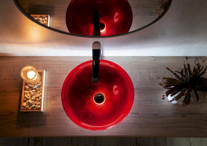 MURANO ROSSO IMPERO skleněné umyvadlo na desku, průměr 40cm, červená AL5318-63