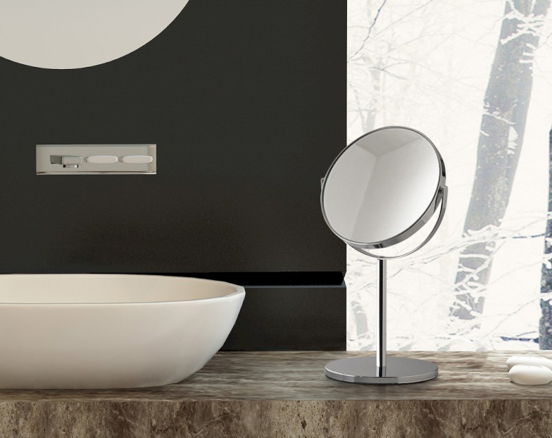 ANNA kosmetické zrcátko na postavení, Ø 163mm, oboustranné, černá mat 211214