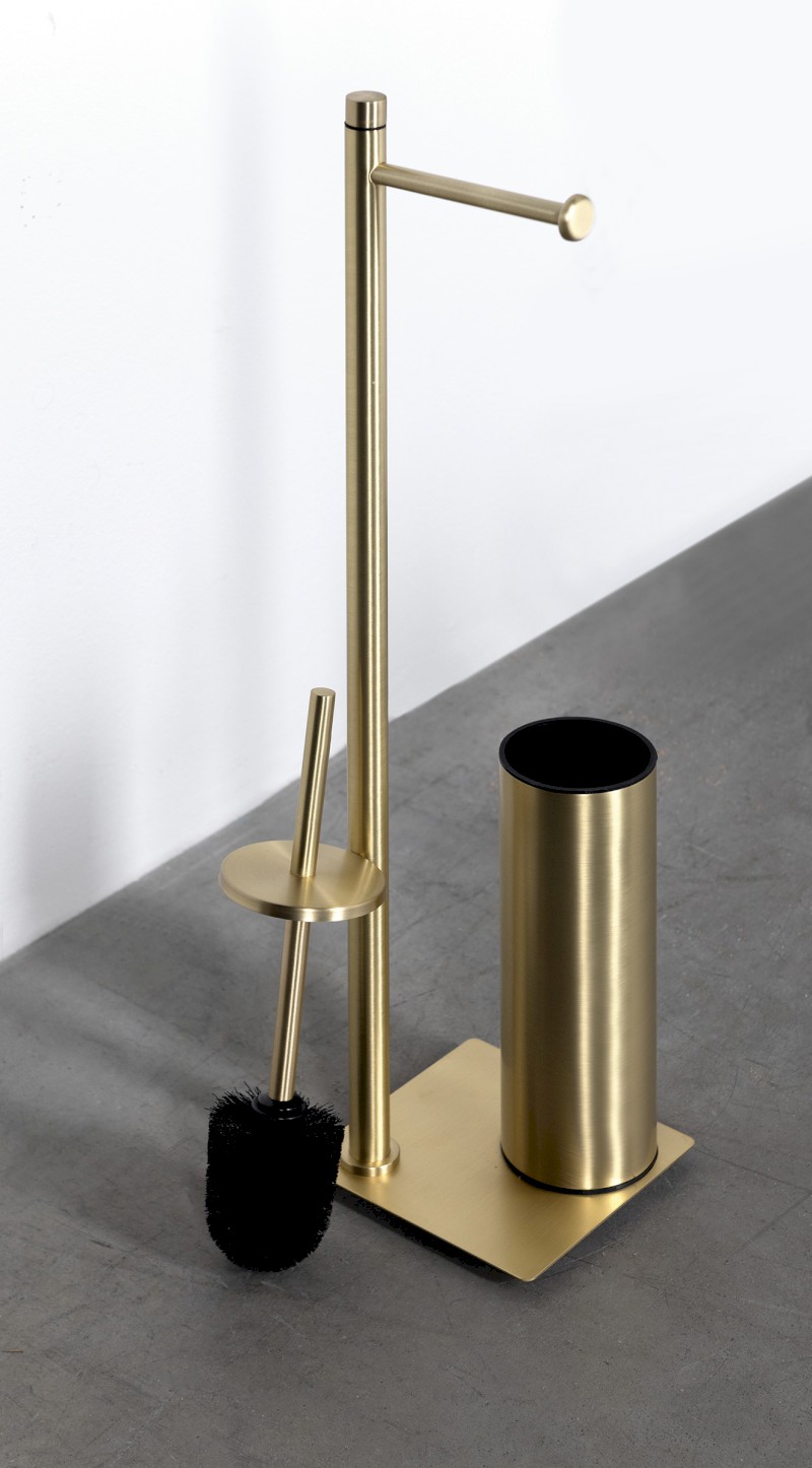 TRILLY stojan s držákem na toaletní papír a WC štětkou, hranatý, zlato mat TR3288