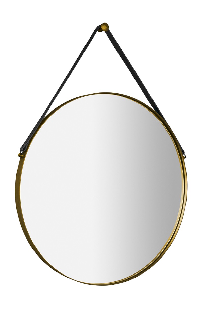 ORBITER kulaté zrcadlo s koženým páskem ø 60cm, zlato mat ORT060G