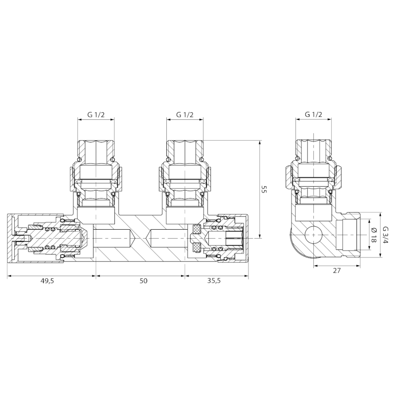 R-START připojovací sada ventilů pro středové připojení, bílá SR230W