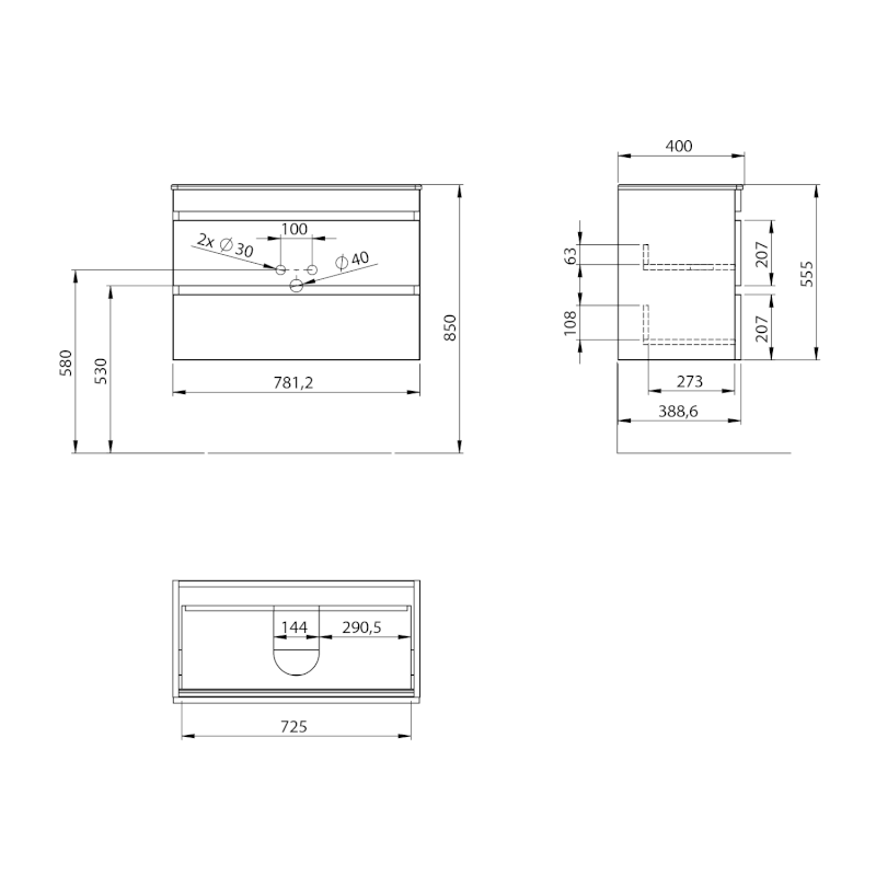 EZARA umyvadlová skříňka 78x54x39cm, bílá lesk EZ792-3030