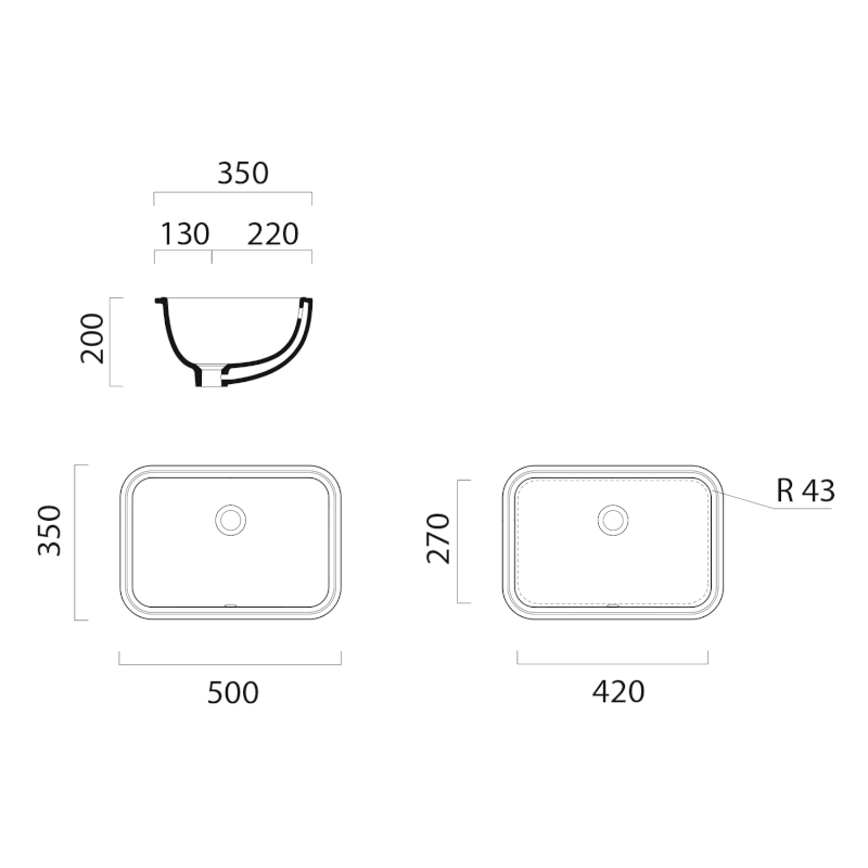 PURA/CLASSIC keramické umyvadlo pod desku 35x50cm, bílá ExtraGlaze 724711