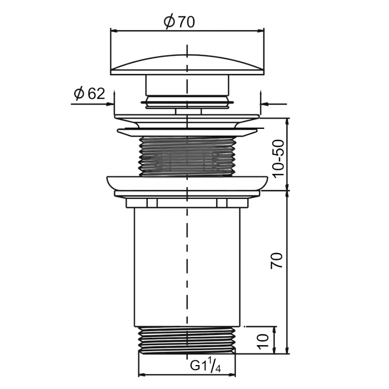 Umyvadlová výpust 5/4“, click-clack, keramická zátka, 10-50mm, bianco carrara AR900BC