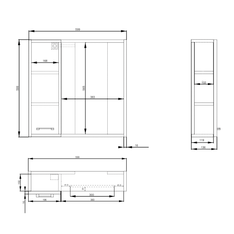 ZOJA/KERAMIA FRESH STRIP galerka s LED osvětlením, 60x60x14cm, levá, bílá 45021S