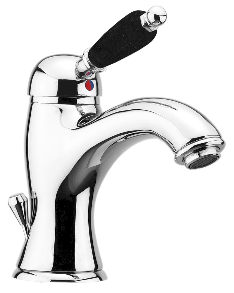 KIRKÉ BLACK stojánková umyvadlová baterie s výpustí, černá páčka, chrom KI02NC