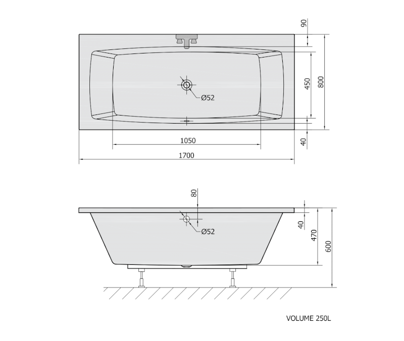 KVADRA obdélníková vana 170x80x47cm, bílá 18611