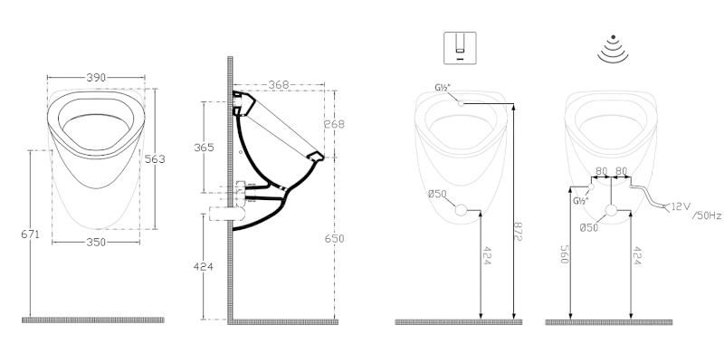 DYNASTY urinál se zakrytým přívodem vody, 39x58cm 10SZ92001-DS