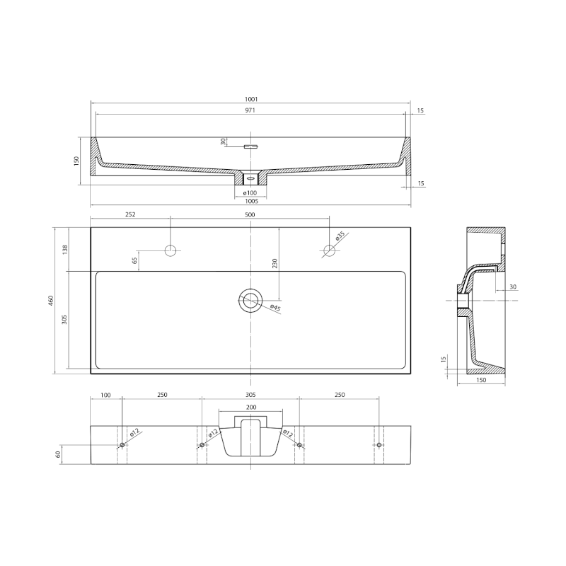 AQUATIC dvojumyvadlo, litý mramor, 100x46cm, bílá AT100-2
