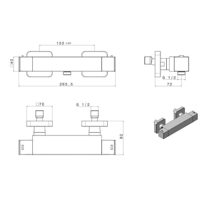 DIMY nástěnná sprchová termostatická baterie, černá mat DM245BL