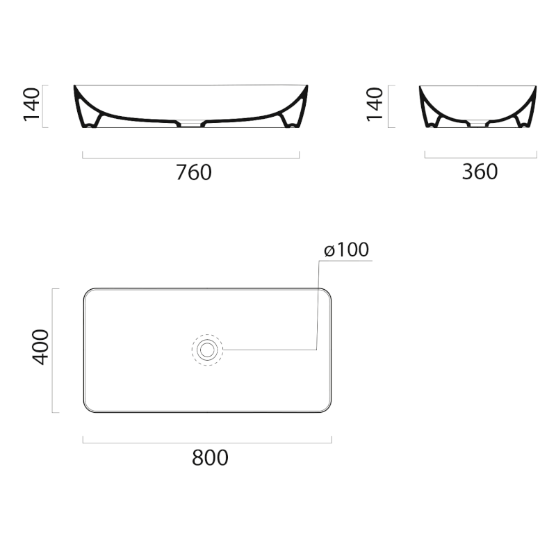 NUBES keramické umyvadlo na desku 80x40cm, cenere mat 904017