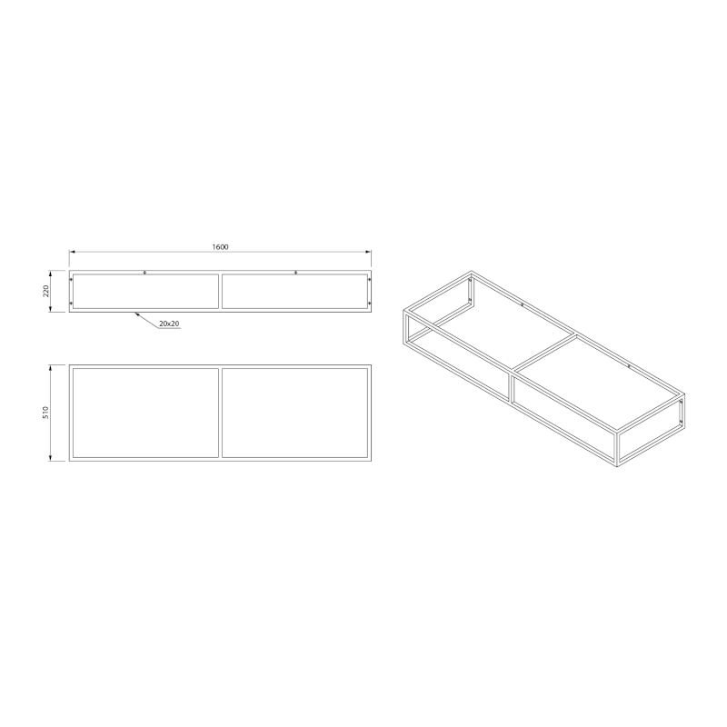 SKA konzole pod umyvadlo/desku 160x22x51cm, černá mat SKA860