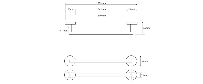 X-ROUND COPPER držák ručníků 600mm, měď mat XR404PG