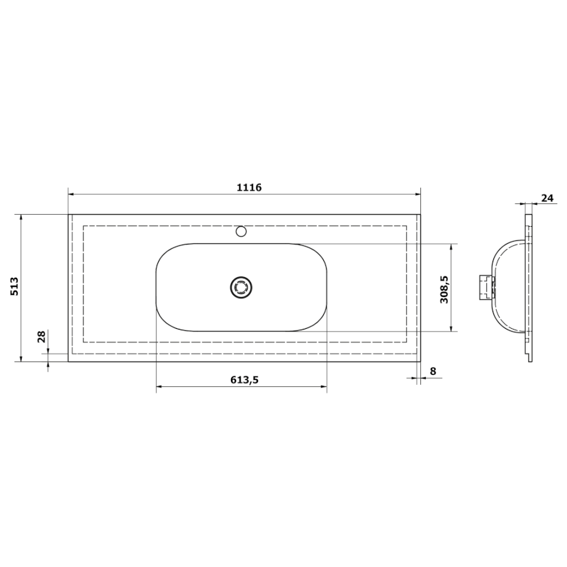 TREOS umyvadlo 111,6x51,3 cm, rockstone, bílá mat TS112-0101
