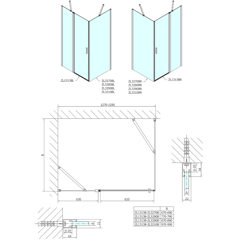 ZOOM BLACK sprchové dveře 1300mm, čiré sklo ZL1313B